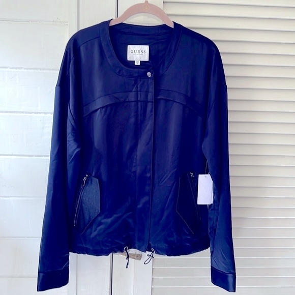 GUESS XL Jacket Navy Zipper Front and Pockets NWT - Picture 1 of 5
